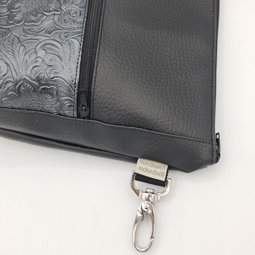 Gassitasche / Cross Bag / Hip Bag, schwarz, Blütenranken